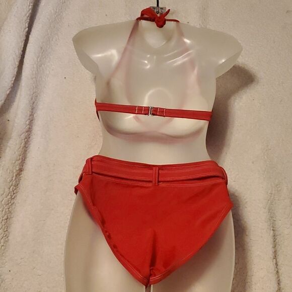 Solid Halter Neck Bikini Swim Top & Belted Logo Hipster Swim Bottom - Picture 5 of 9